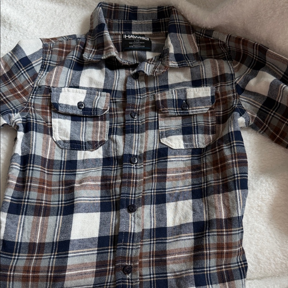 Tony Hawk Kids Flannel Plaid Button-Down Shirt - Blue and Brown
